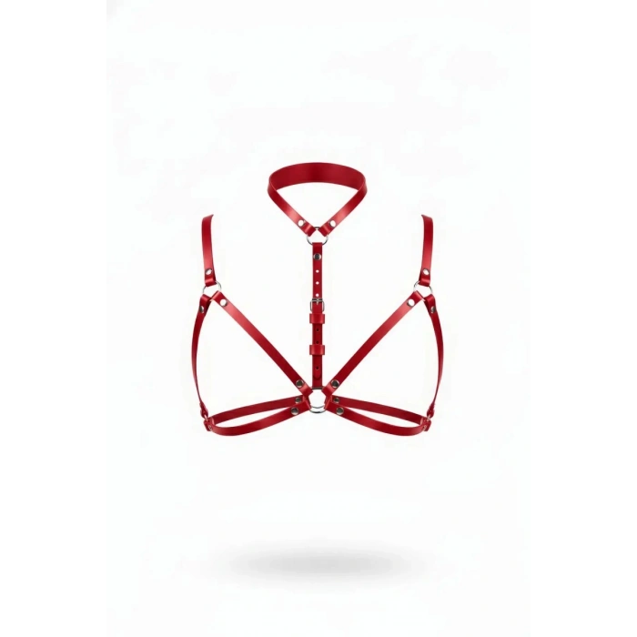 Kırmızı Göğüs Harness Deri Boyunluklu O Halka Detaylı - 197