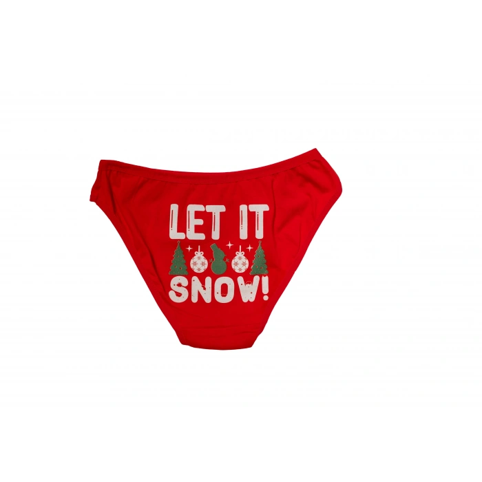 Kırmızı Yılbaşı Desenli Let İt Snow Pamuklu Külot