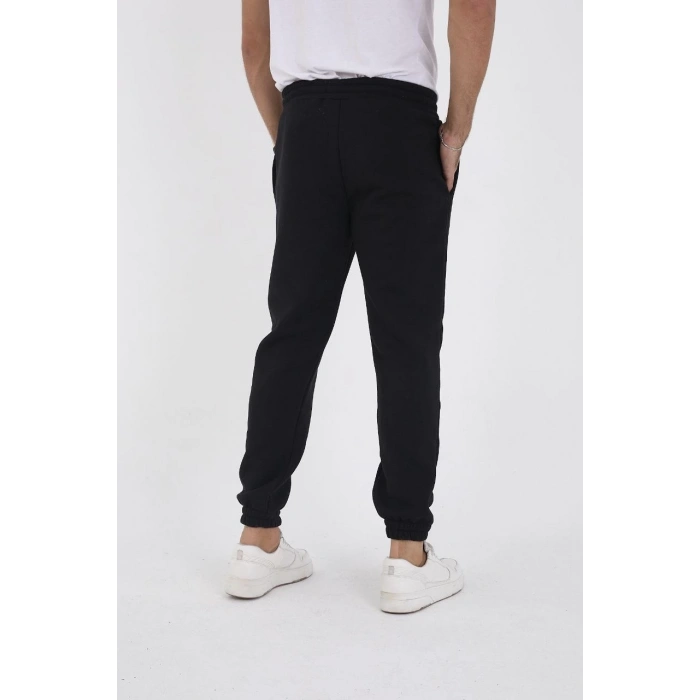 Kışlık Üç İplik Lastikli Eşofman Pantolon - Siyah
