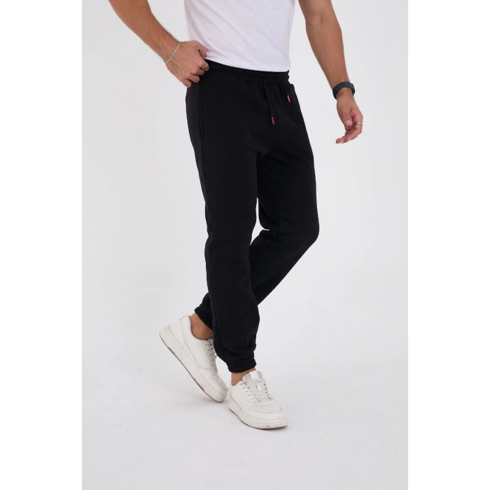 Kışlık Üç İplik Lastikli Eşofman Pantolon - Siyah