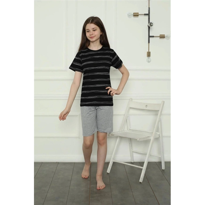 Kız Çocuk Penye Şortlu Pijama Takım Siyah