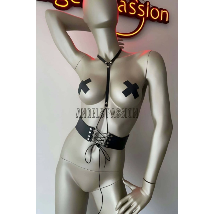 Klipsli Deri Korse Harness - Deri Korse Elbise - 594