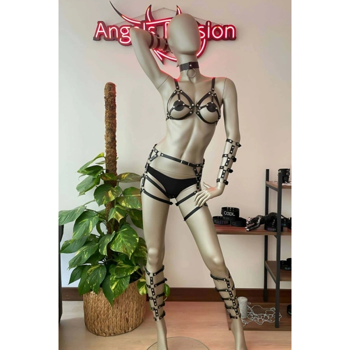 Kol Ve Bacak Deri Detaylı Full Harness Takım