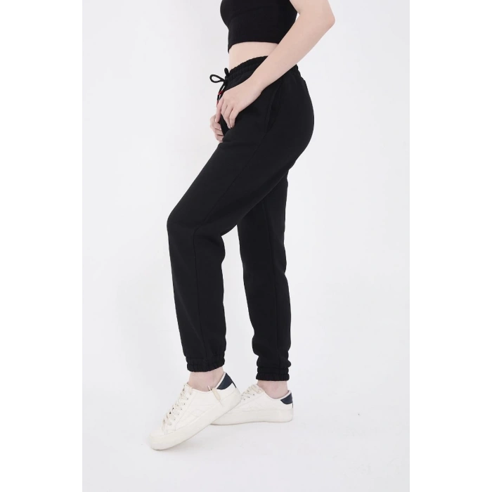 Lastikli Baskılı Eşofman Pantolon - Siyah