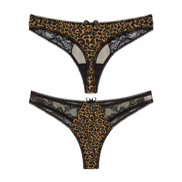 Leopar Desenli Dantelli Fantezi G String Külot