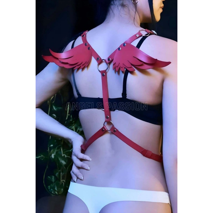Melek Kanadı Detaylı Şık Deri Harness - 642