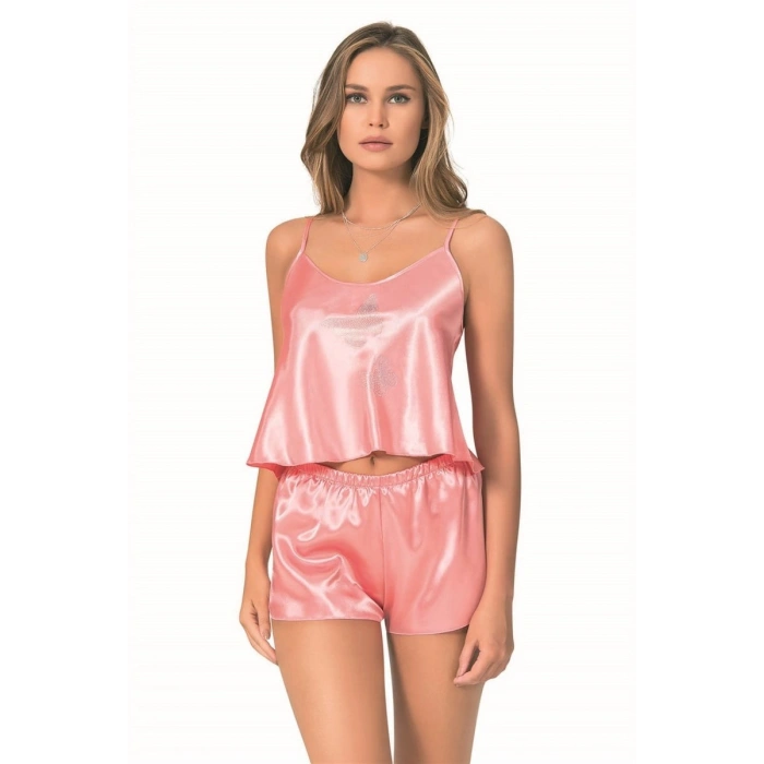 Mercan Saten Babydoll Şort Takımı