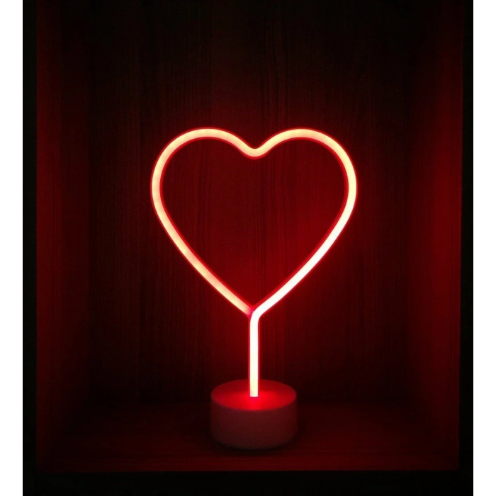Neon Işıklı Kalp Masa Gece Lambası PİL+USB