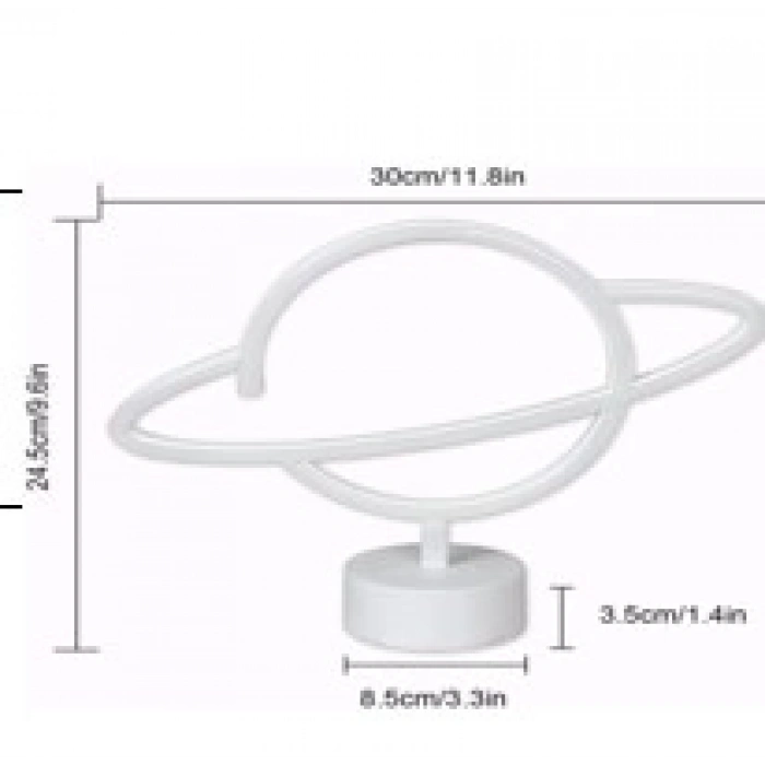 Neon Işıklı Satürn Lamba Pil+Usb