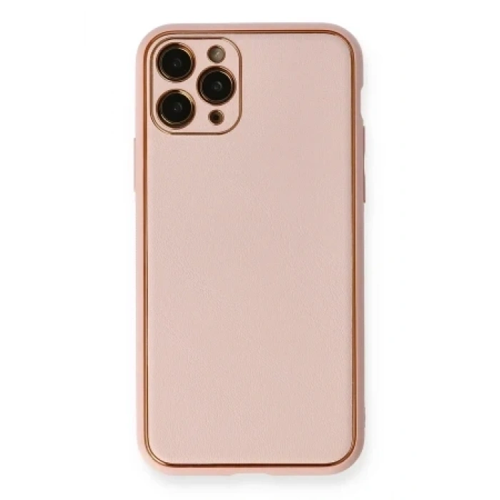 Newface Apple iPhone 11 Pro Max Kılıf Coco Deri Silikon Kapak - Pembe