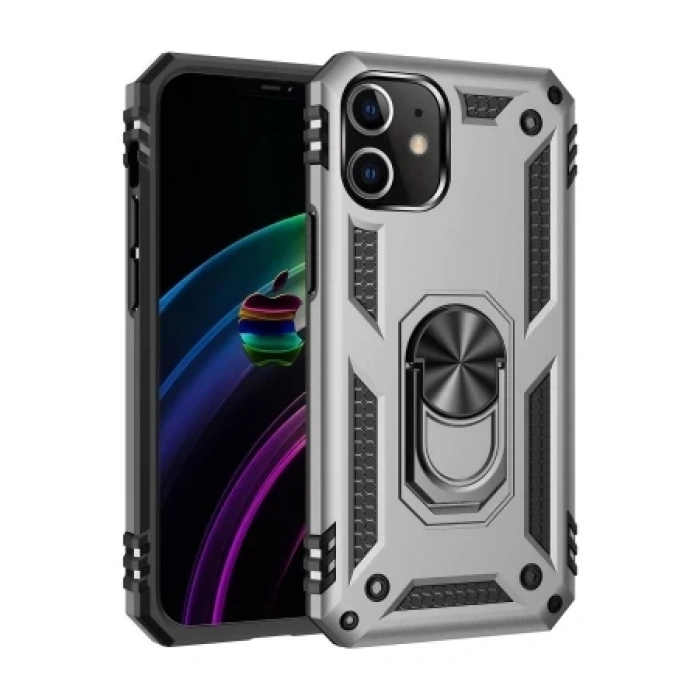 Newface Apple iPhone 12 Mini Kılıf Sofya Yüzüklü Silikon Kapak - Lacivert
