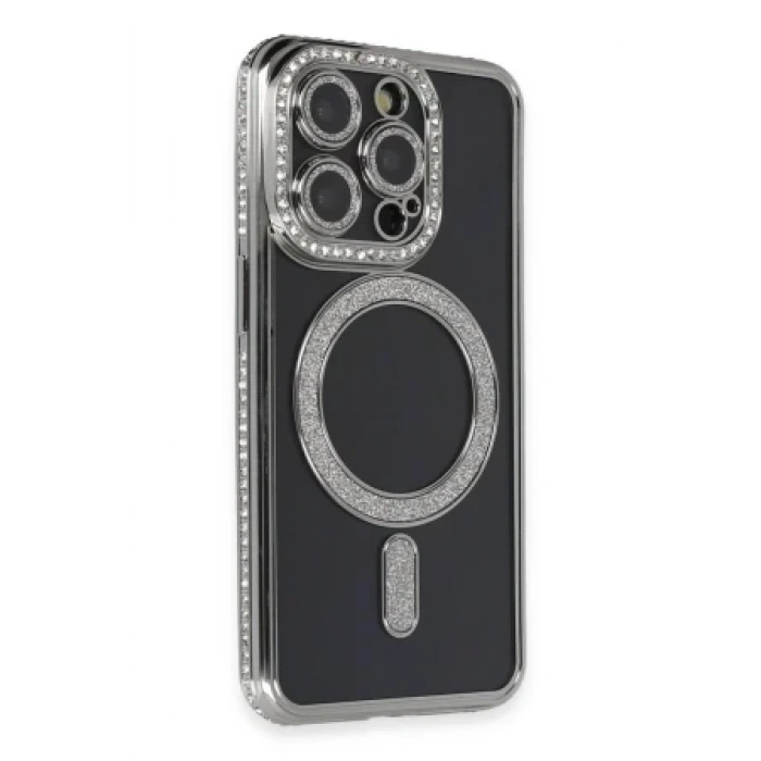 Newface Apple iPhone 14 Pro Max Kılıf Joke Simli Magneticsafe Kılıf - Siyah
