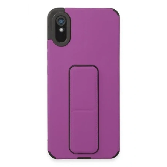 Newface Xiaomi Redmi 9A Kılıf Mega Standlı Silikon - Mor