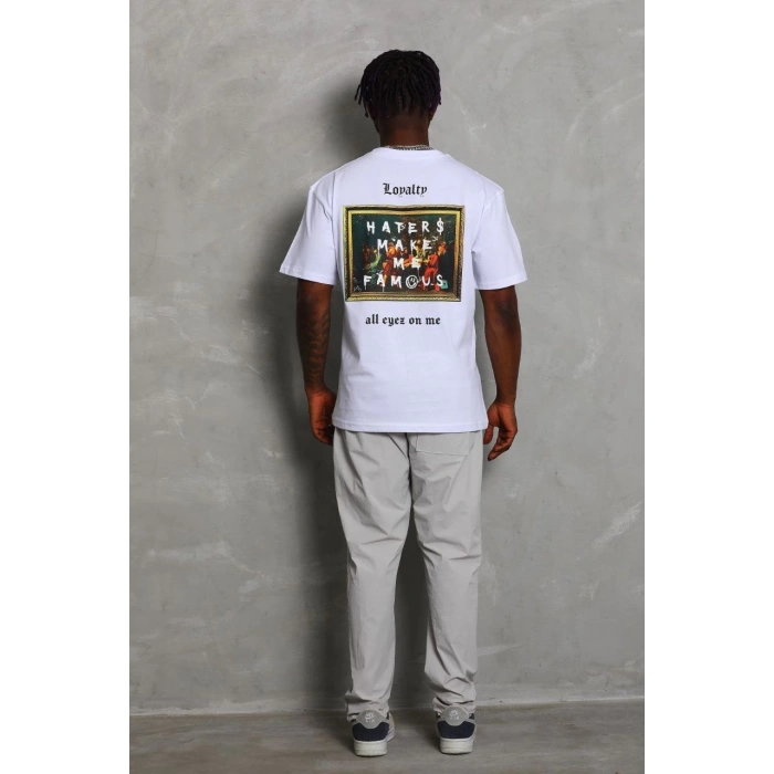 Oversize Baskılı Bisiklet Yaka T-Shirt - Beyaz -