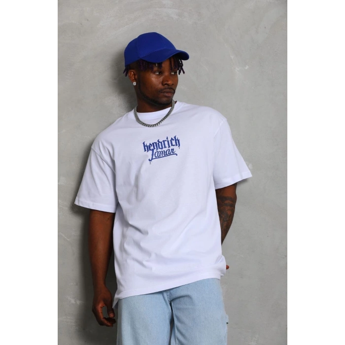 Oversize Baskılı Bisiklet Yaka T-Shirt - Beyaz -