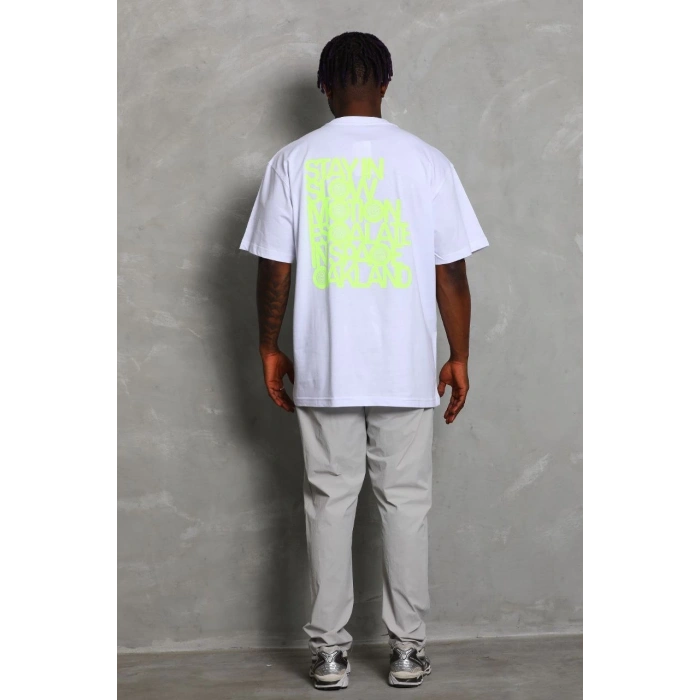 Oversize Baskılı Bisiklet Yaka T-Shirt - Beyaz -