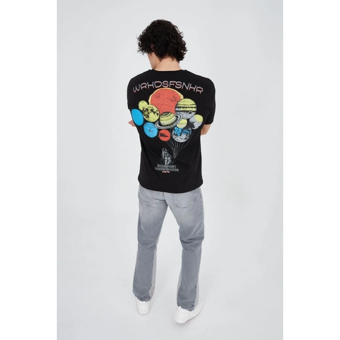 Penye Baskılı T-Shirt - Siyah