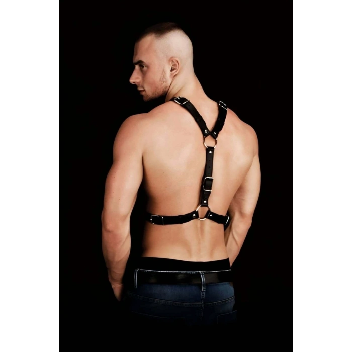 Perçin Detaylı Şık Deri Erkek  Göğüs Harness - m108