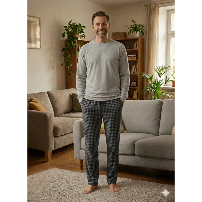 Pijalüx Tek Alt Örme Ekose Ev Pantolonu
