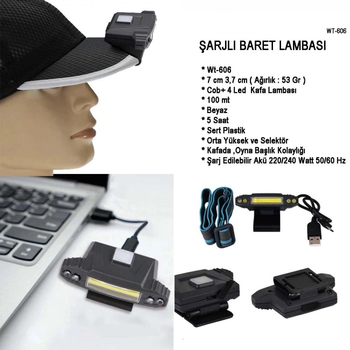 pilelistore™ Şarjlı Baret Lambası  Wt-606