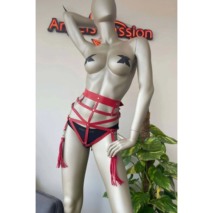Püskül Detaylı Şık Kırmızı Harness