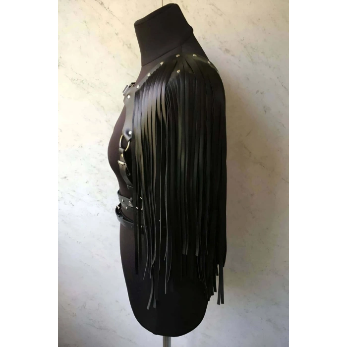 Püsküllü Deri Ceket Harness, Şık Deri Harness Ceket - 999