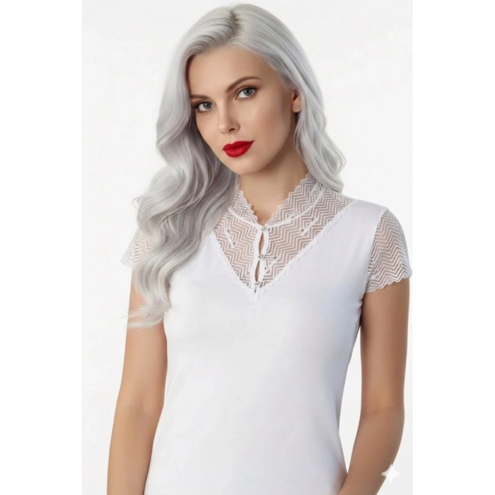 Şahinler Düğmeli Dantelli Atlet Bluz B640