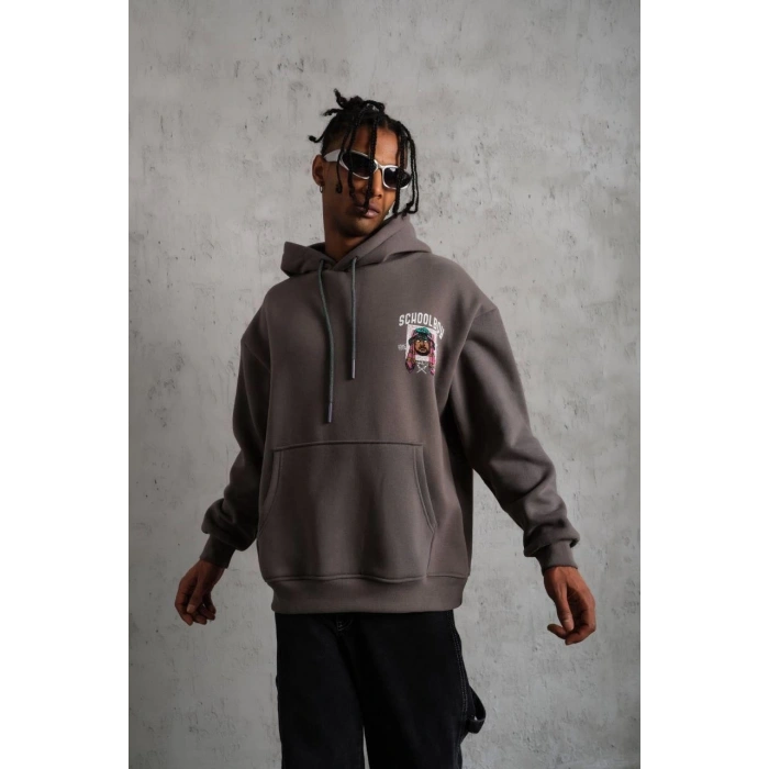 SCHOOL BOY Baskılı Kapüşonlu Sweat - Gri