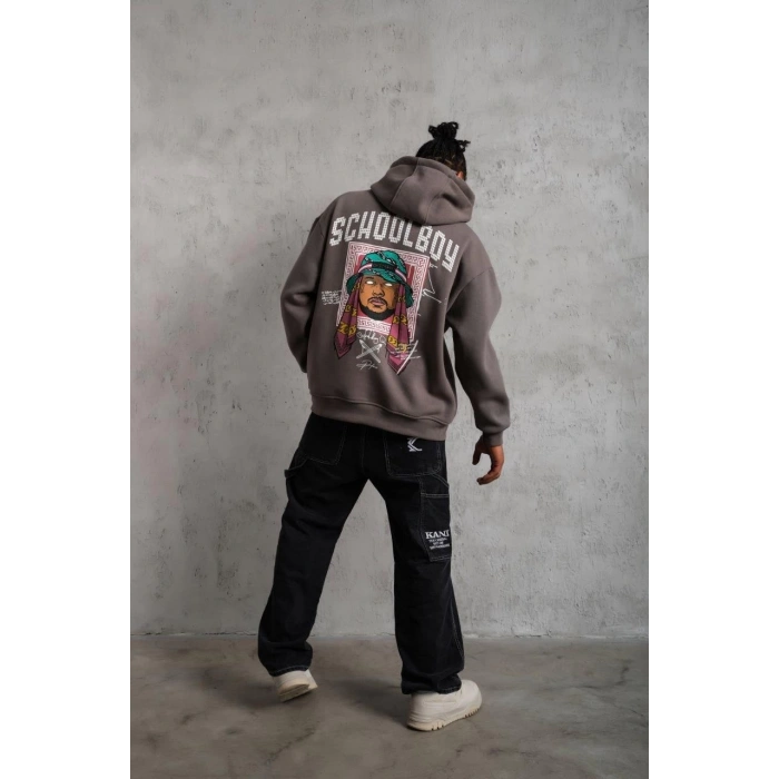 SCHOOL BOY Baskılı Kapüşonlu Sweat - Gri