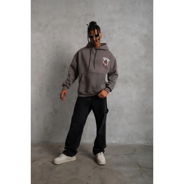 SCHOOL BOY Baskılı Kapüşonlu Sweat - Gri