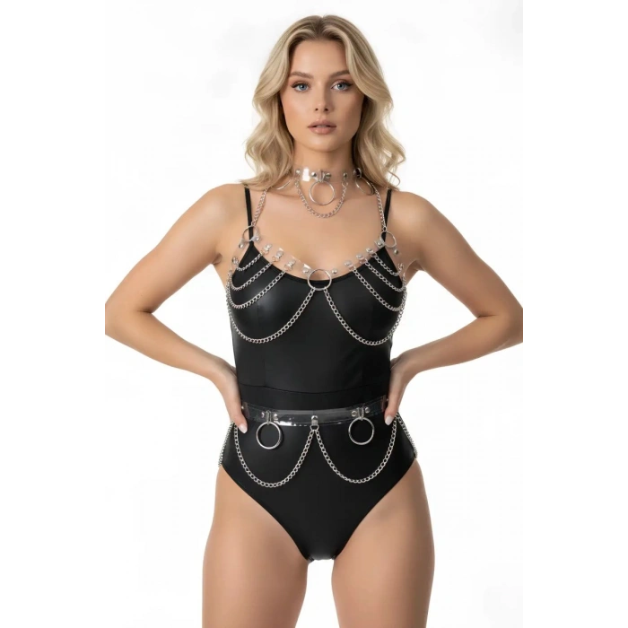 Şeffaf Zincirli Şık Harness Takım