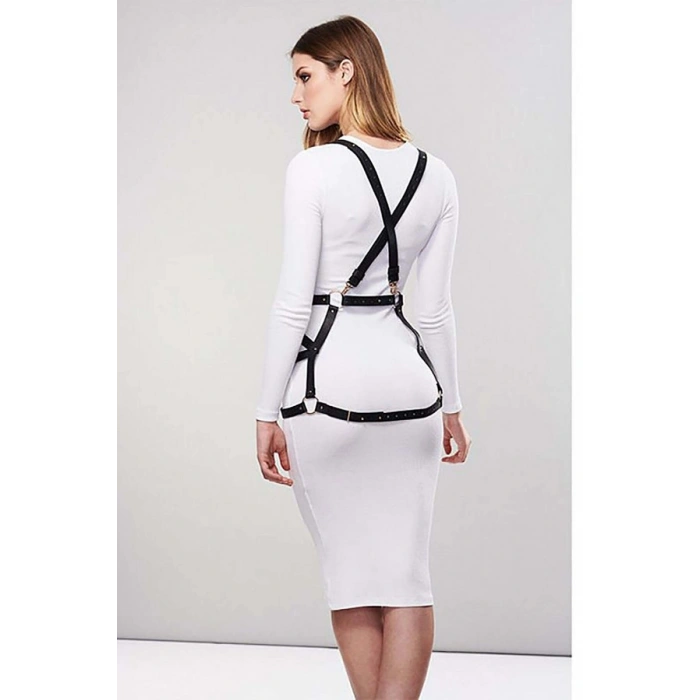 Seksi Deri Elbise Üzeri Deri Harness - 1390
