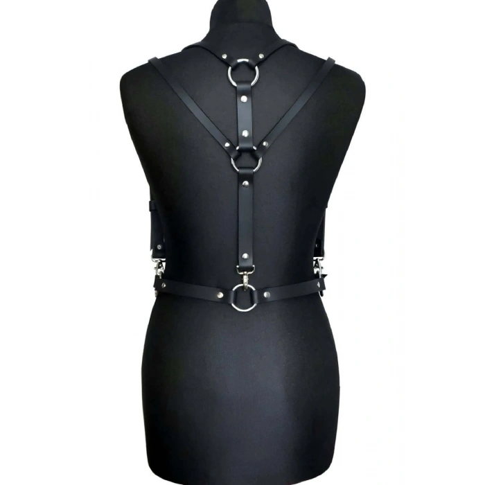 Seksi Deri Omuzdan Baglamalı Göğüs Harness - 916