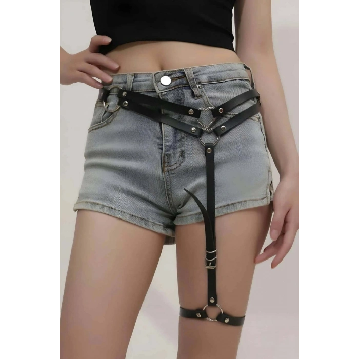 Seksi Deri Tek Bacaklı Jartiyer Harness - 930