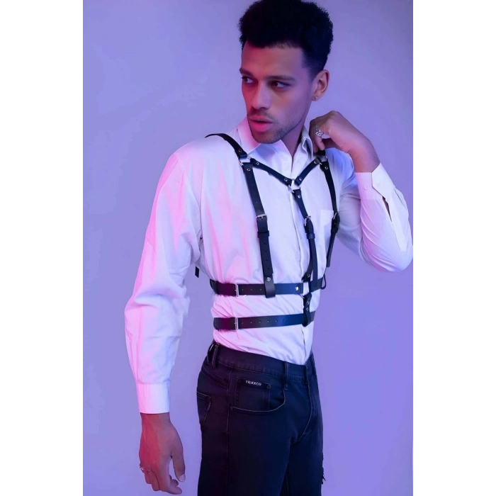 Şık Erkek  Deri Göğüs Harness - m40