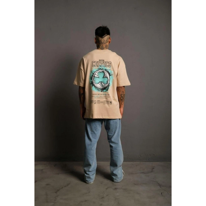 Sırt Baskılı T-shirt - Bej -