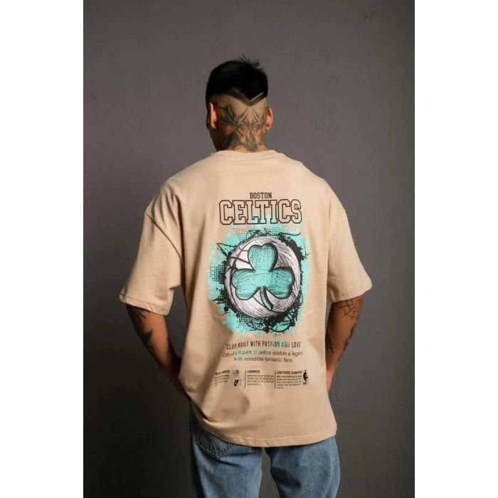 Sırt Baskılı T-shirt - Bej -