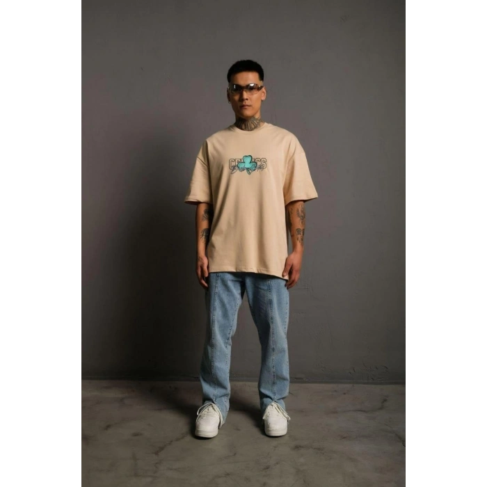Sırt Baskılı T-shirt - Bej -