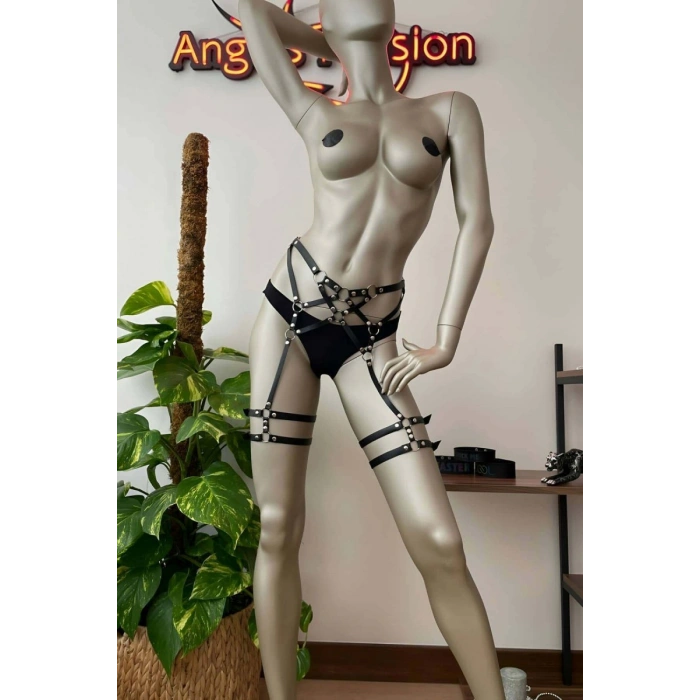 Siyah Deri Bacak Harness - 214