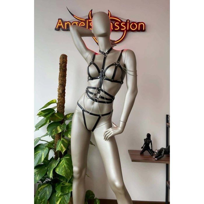 Siyah Deri Korse Harness Takım - 299