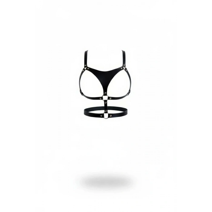 Siyah Göğüs Harness Deri O-ring Detaylı - 1388