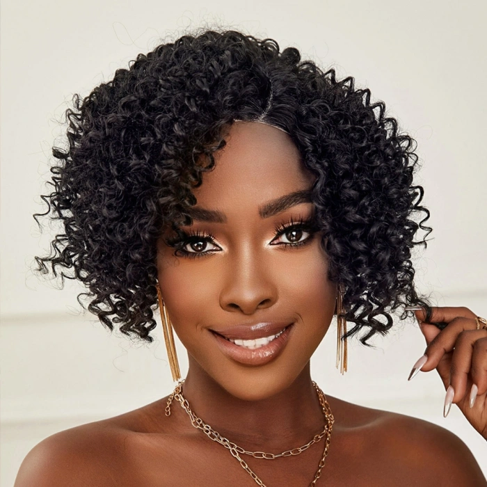 Siyah Kısa Afro Yan Tül Peruk