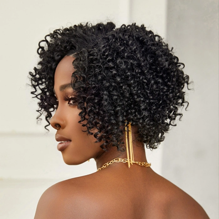 Siyah Kısa Afro Yan Tül Peruk