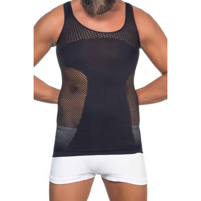 Siyah Seamless Fileli Erkek Korse Atlet
