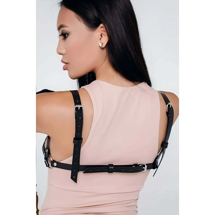 Siyah Seksi Deri Harness Sütyen - 112