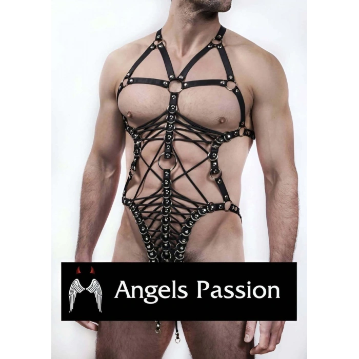Siyah Seksi Lasitk Erkek  Vücut Harness - m68