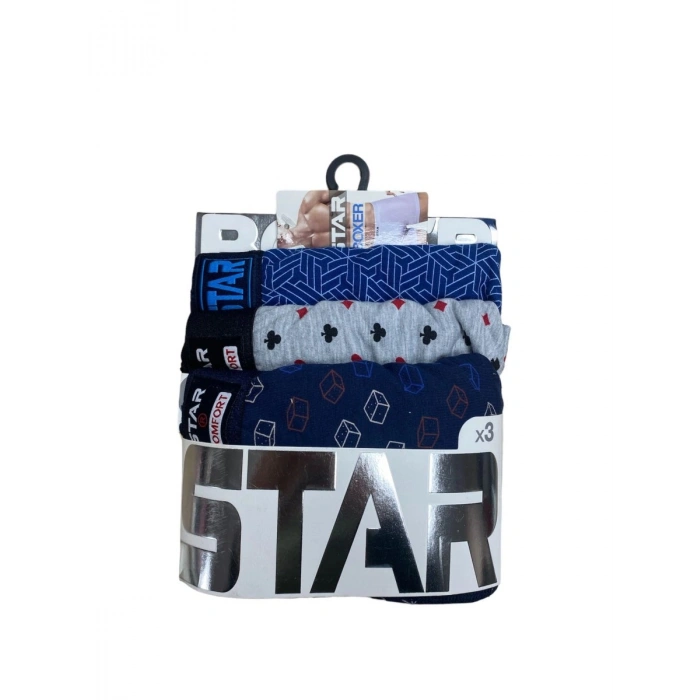 Star 105 Desenli Jakar Erkek  3lü Kemer Boxer