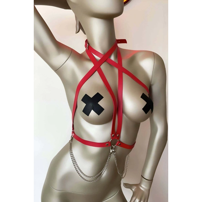 T-shirt Üzeri Deri Aksesuar, Gömlek Üzeri Şık Deri Harness - 52