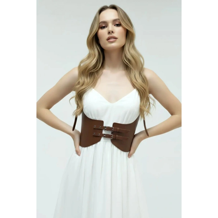 Taba Renk Kalın Kadın Kemeri, Deri Kemer Harness - 605