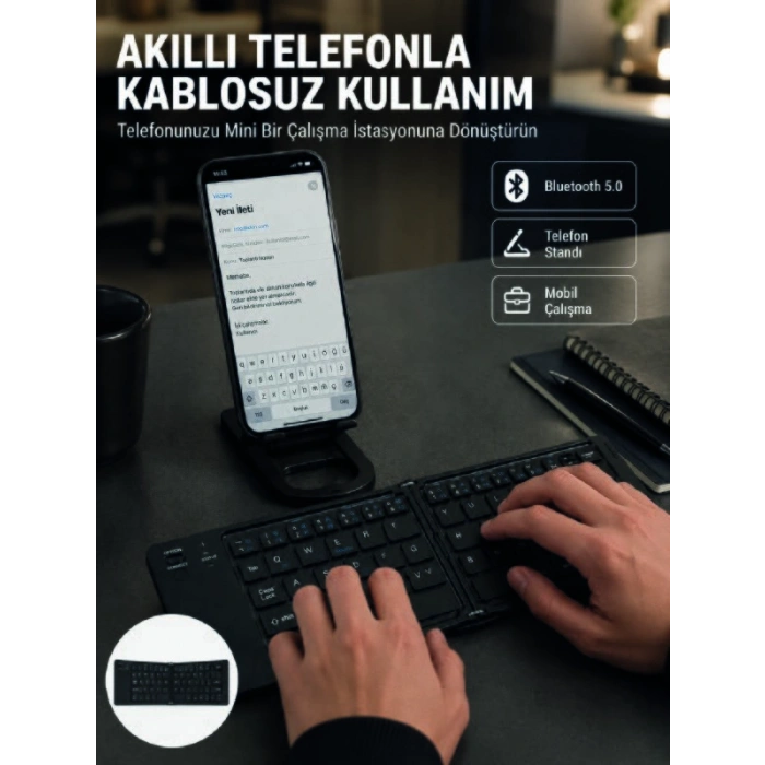 Taşınabilir Katlanabilir Bluetooth Klavye iOS Android Windows Uyumlu